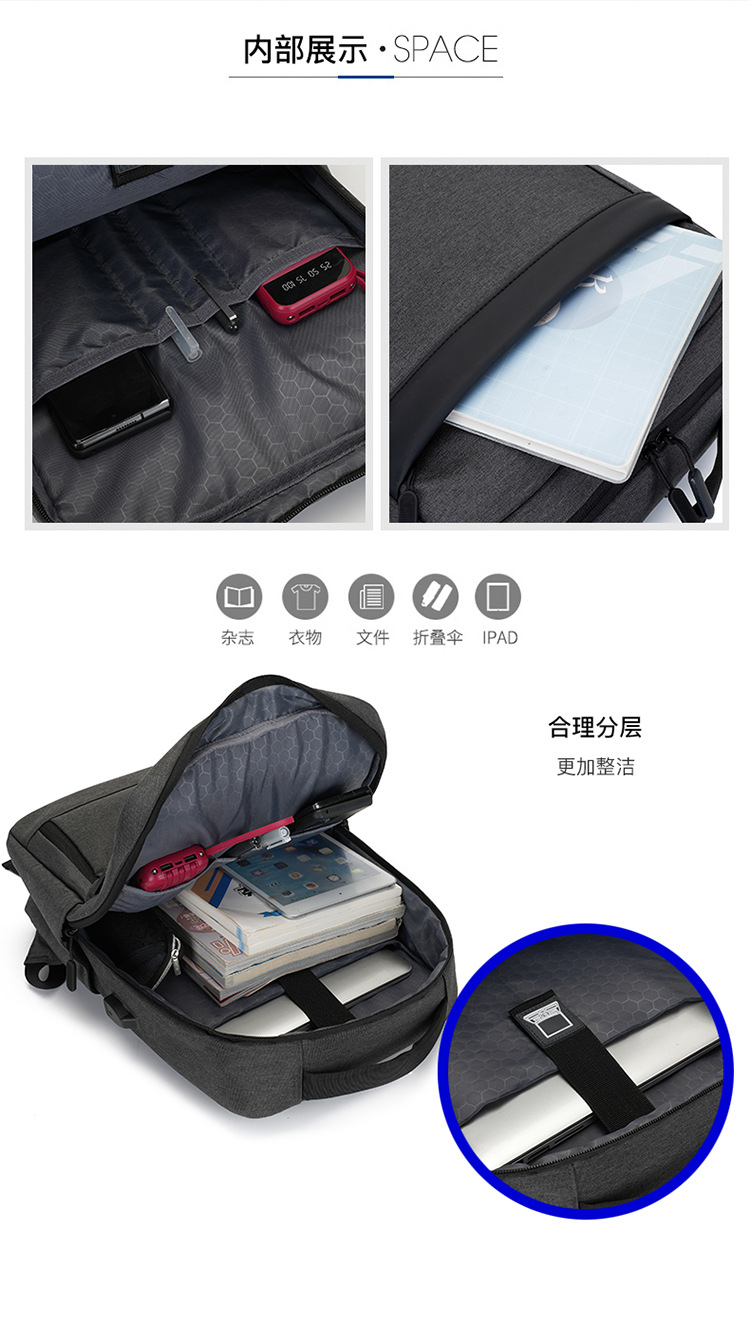 多隔层户外复古帆布包双肩包男士旅行书包大容量电脑背包现货代发详情图5