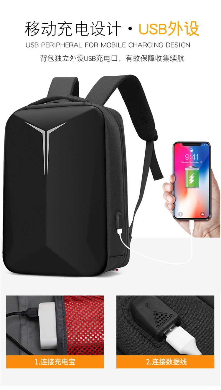 跨境商务硬壳双肩包男款高级感休闲防水反光电脑背包男士书包爆款详情图10