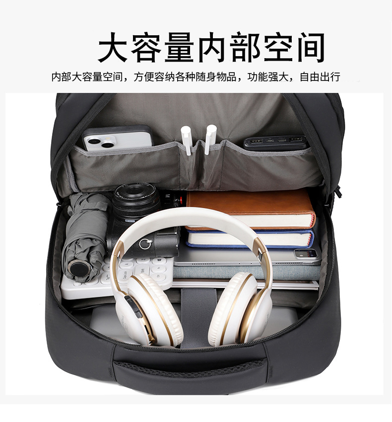 跨境新款大容量简约日常电脑背包外出商务旅行背包带USB详情图7