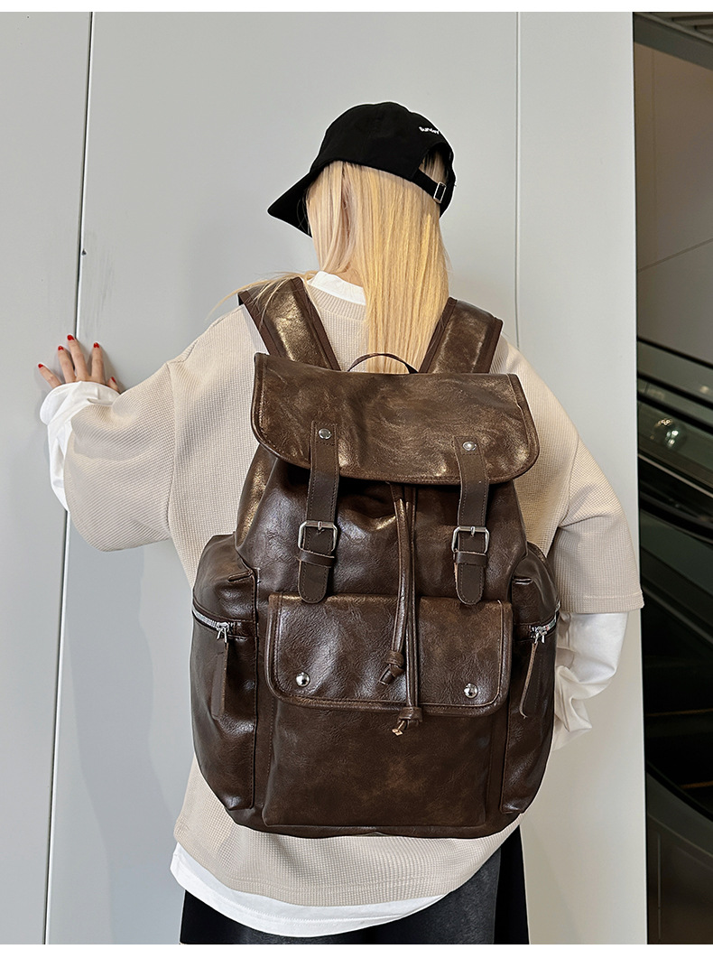 新款潮流时尚双肩包PU通勤旅行背包男女同款休闲手提包学生书包详情图15