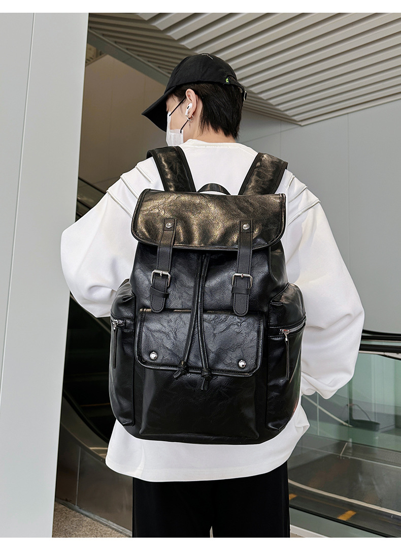 新款潮流时尚双肩包PU通勤旅行背包男女同款休闲手提包学生书包详情图31