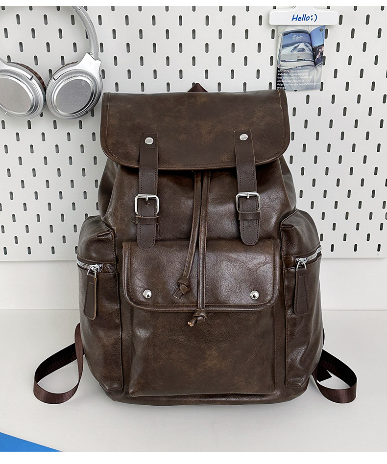 新款潮流时尚双肩包PU通勤旅行背包男女同款休闲手提包学生书包详情图7