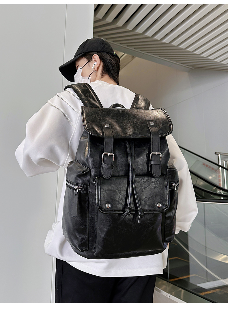 新款潮流时尚双肩包PU通勤旅行背包男女同款休闲手提包学生书包详情图28