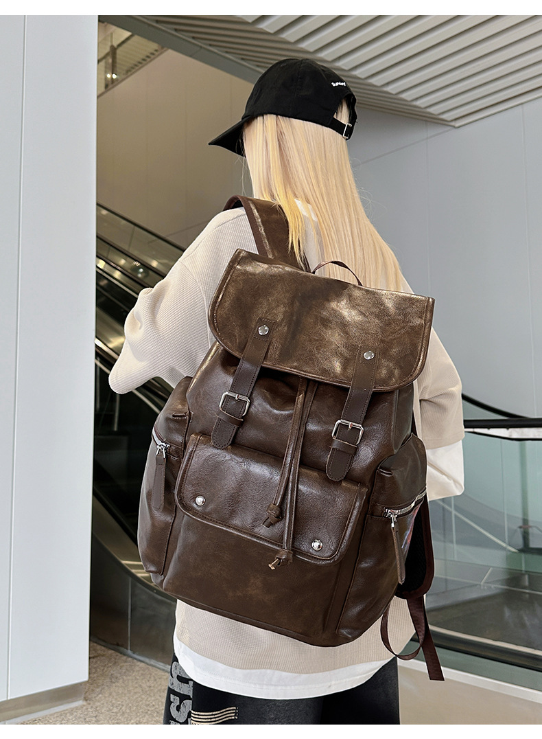 新款潮流时尚双肩包PU通勤旅行背包男女同款休闲手提包学生书包详情图19