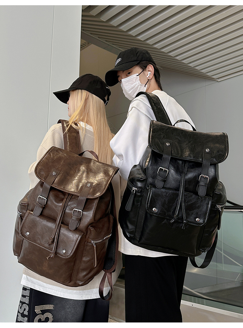 新款潮流时尚双肩包PU通勤旅行背包男女同款休闲手提包学生书包详情图22