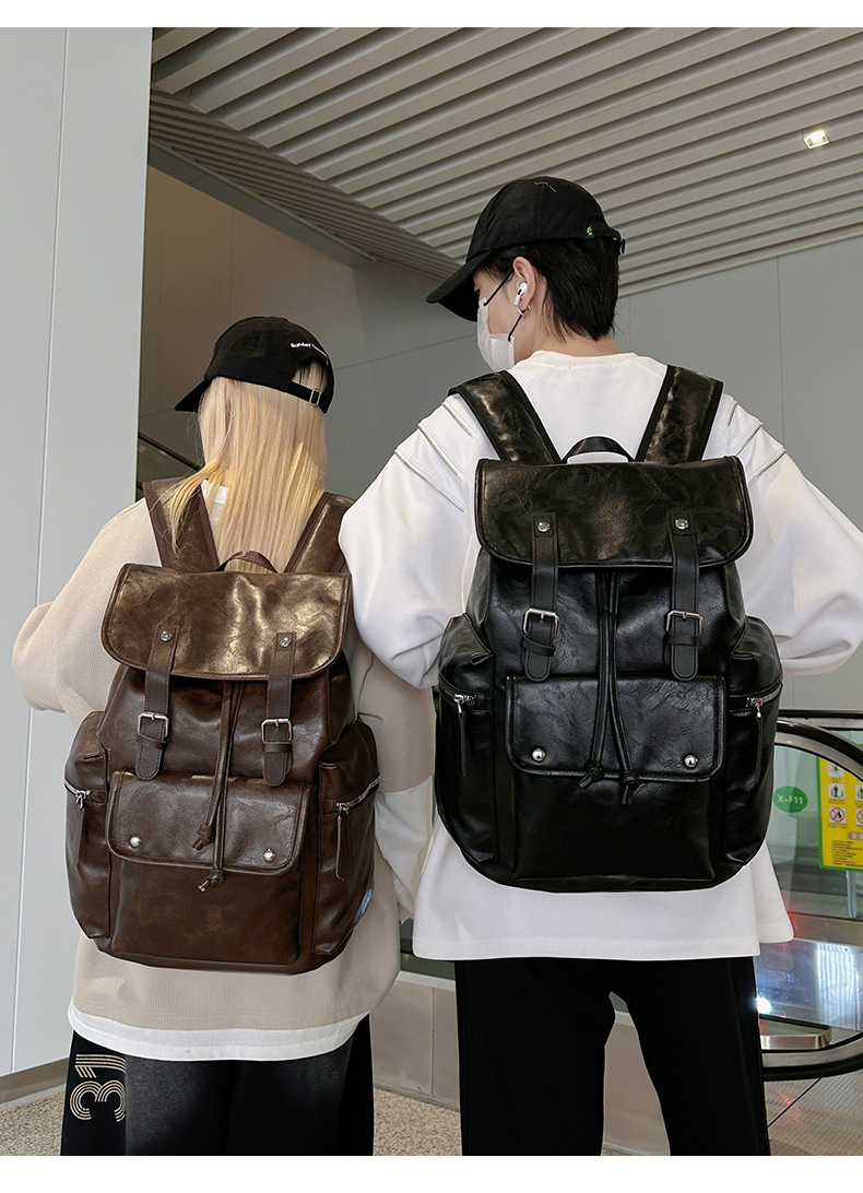 新款潮流时尚双肩包PU通勤旅行背包男女同款休闲手提包学生书包详情图26