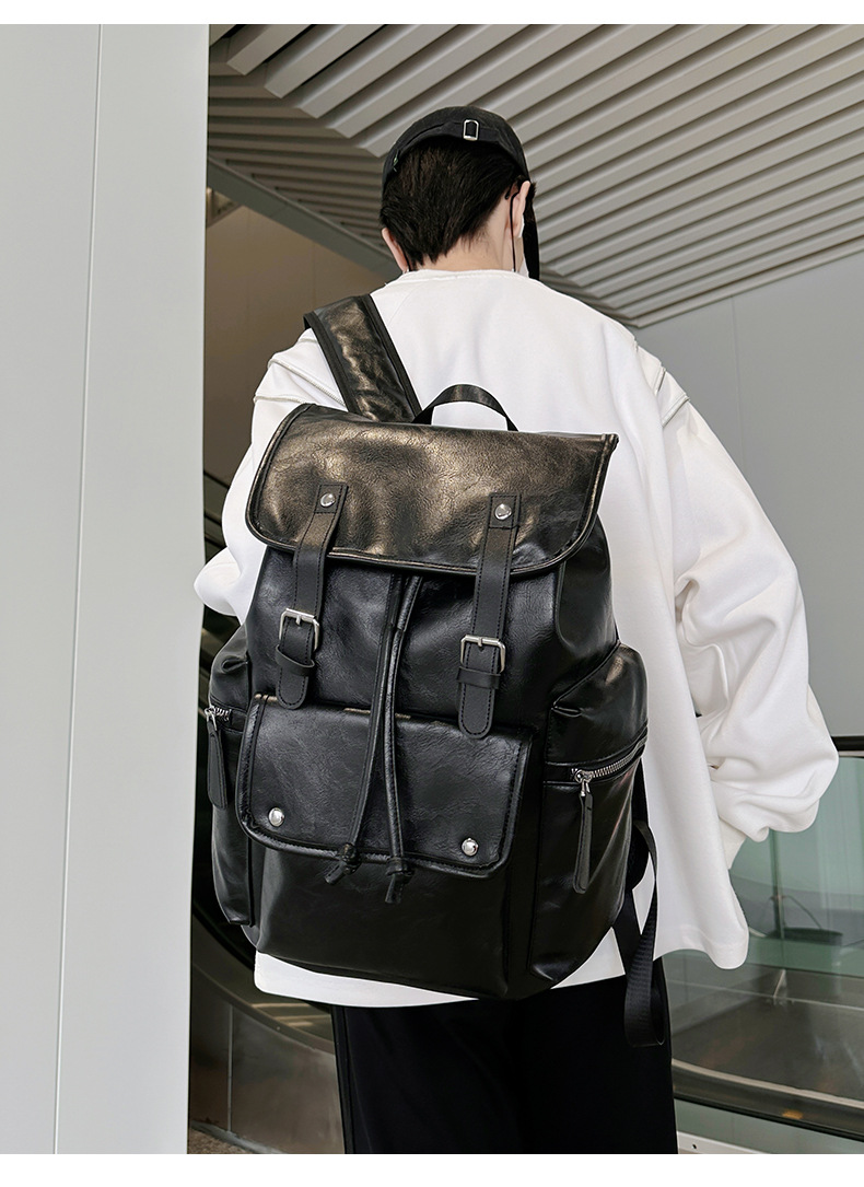 新款潮流时尚双肩包PU通勤旅行背包男女同款休闲手提包学生书包详情图30