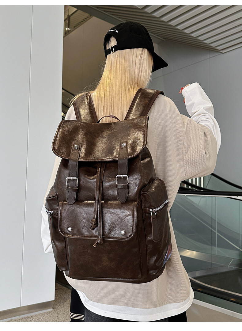 新款潮流时尚双肩包PU通勤旅行背包男女同款休闲手提包学生书包详情图20