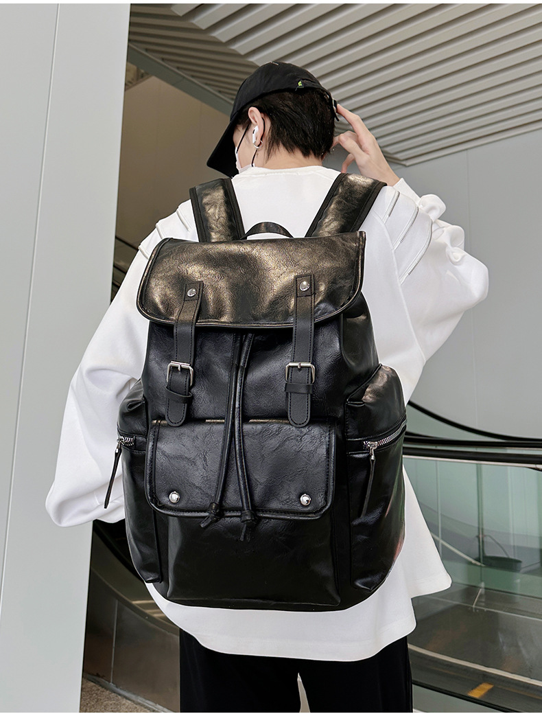 新款潮流时尚双肩包PU通勤旅行背包男女同款休闲手提包学生书包详情图33