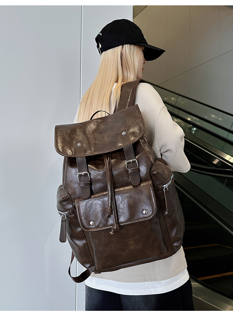 新款潮流时尚双肩包PU通勤旅行背包男女同款休闲手提包学生书包详情图17