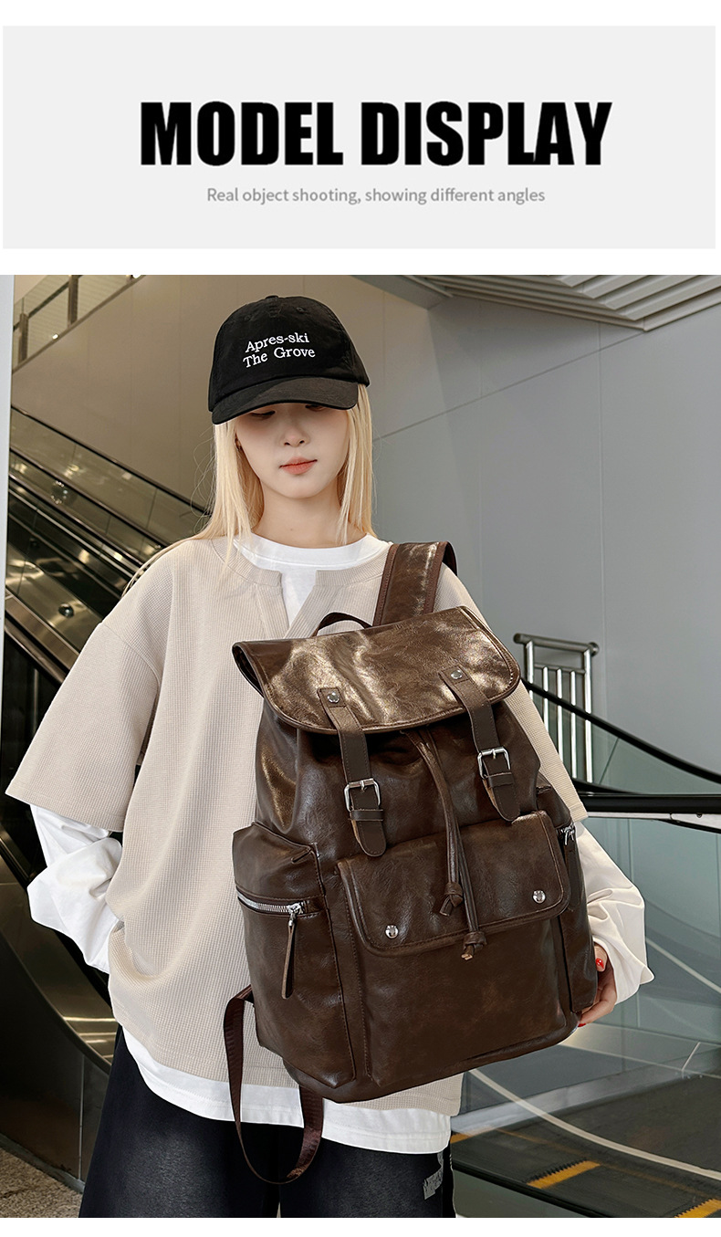 新款潮流时尚双肩包PU通勤旅行背包男女同款休闲手提包学生书包详情图13