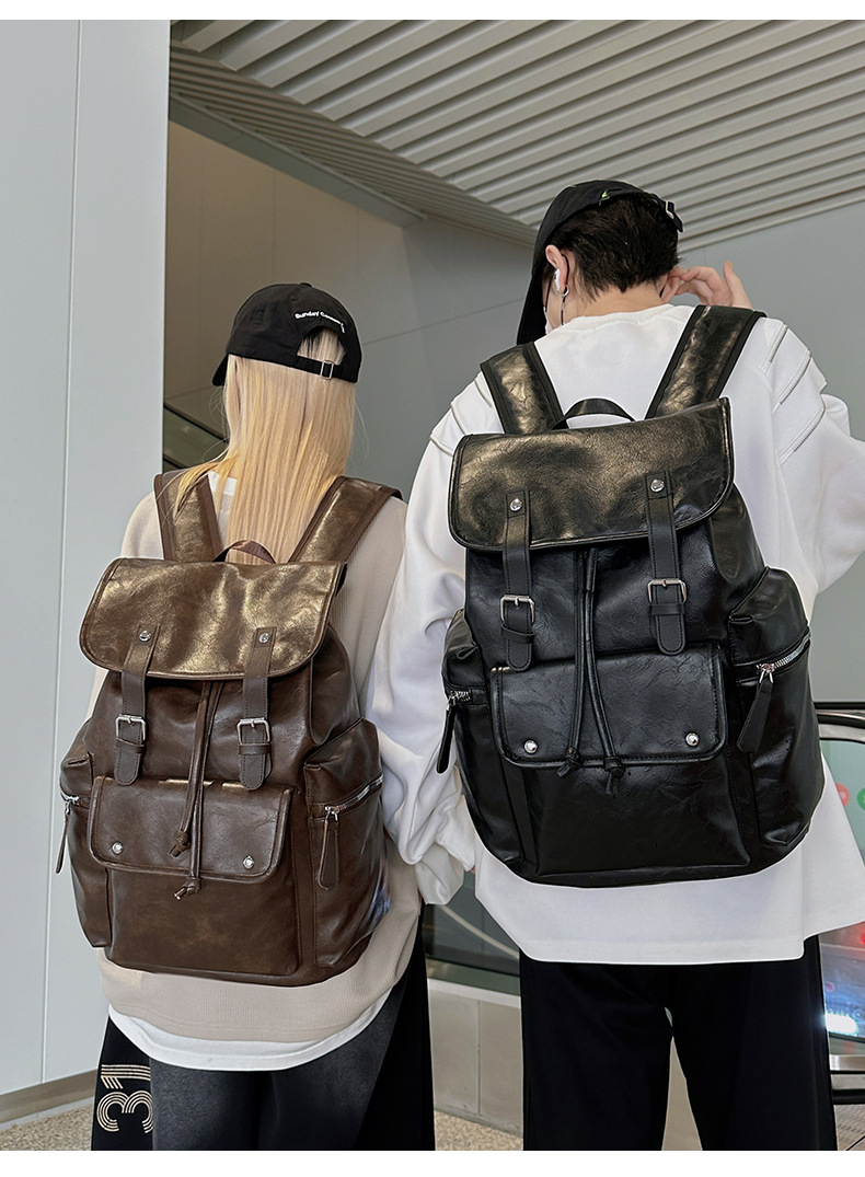 新款潮流时尚双肩包PU通勤旅行背包男女同款休闲手提包学生书包详情图25