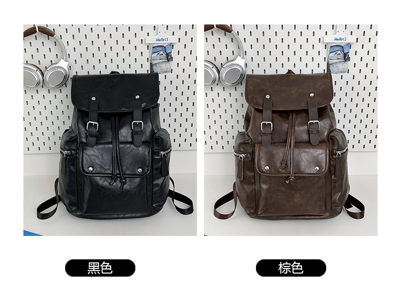 新款潮流时尚双肩包PU通勤旅行背包男女同款休闲手提包学生书包详情图5