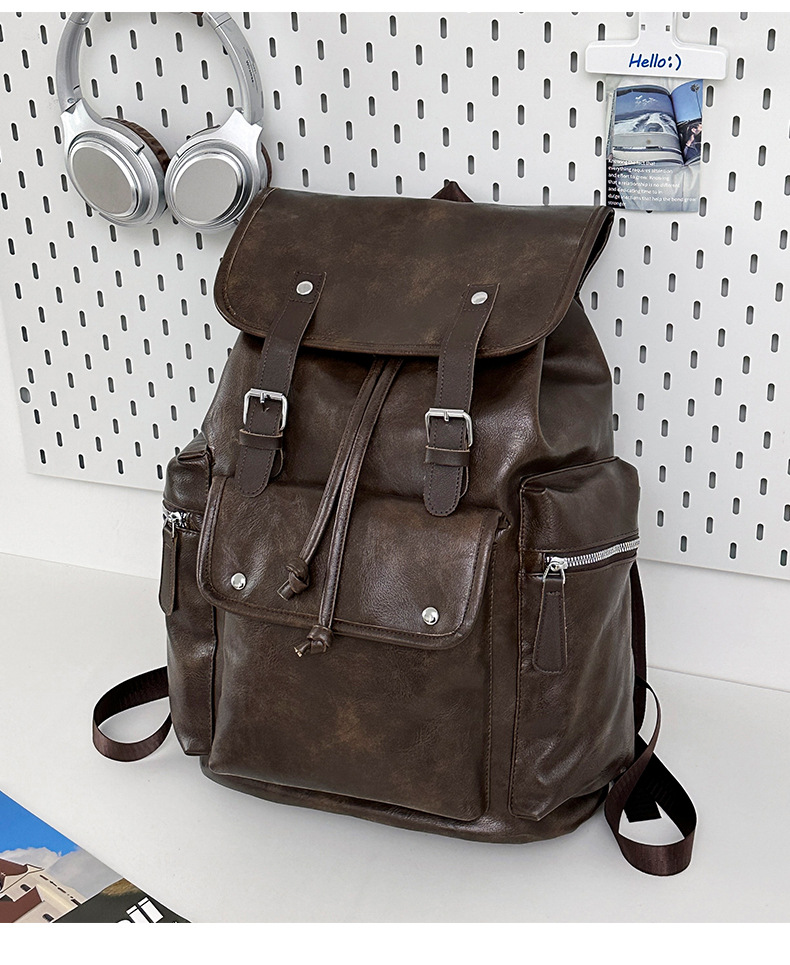 新款潮流时尚双肩包PU通勤旅行背包男女同款休闲手提包学生书包详情图8