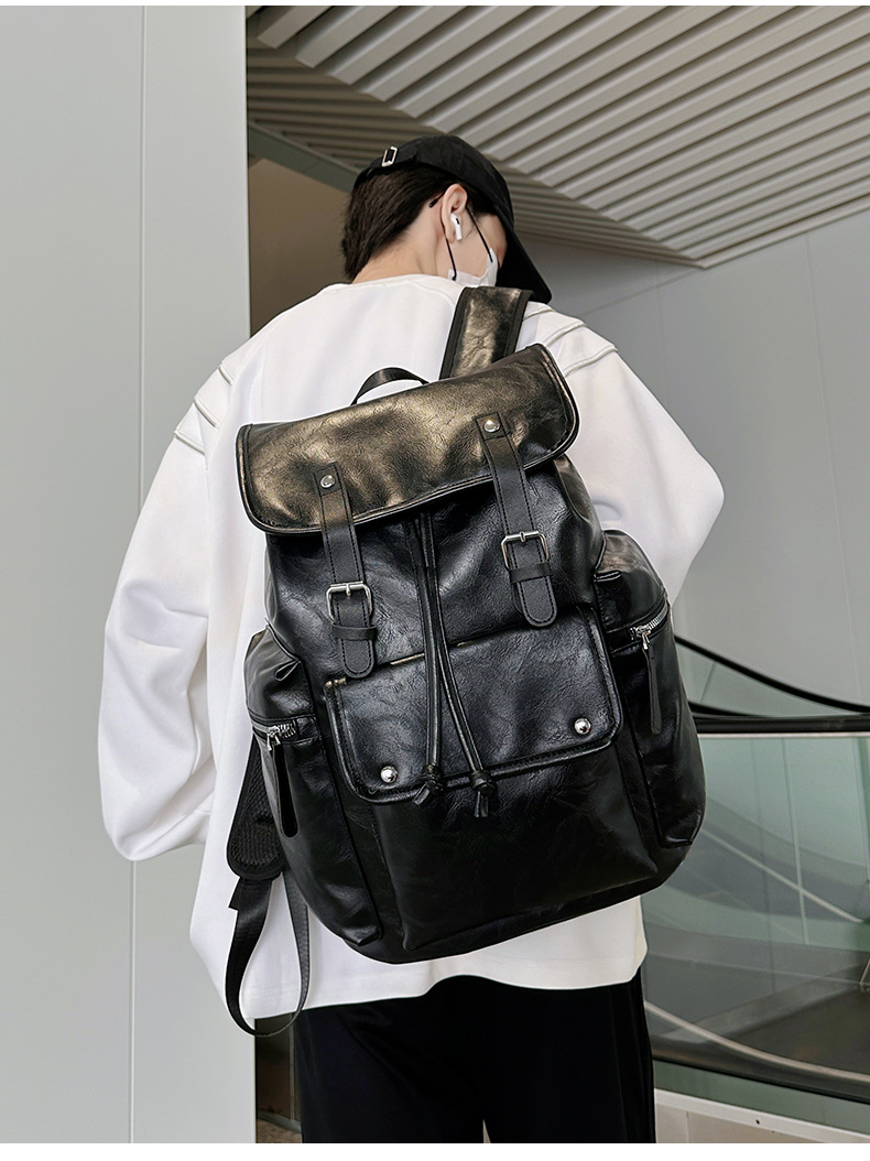 新款潮流时尚双肩包PU通勤旅行背包男女同款休闲手提包学生书包详情图32