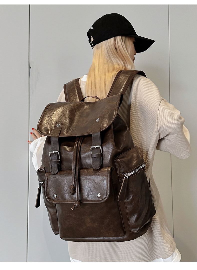 新款潮流时尚双肩包PU通勤旅行背包男女同款休闲手提包学生书包详情图18