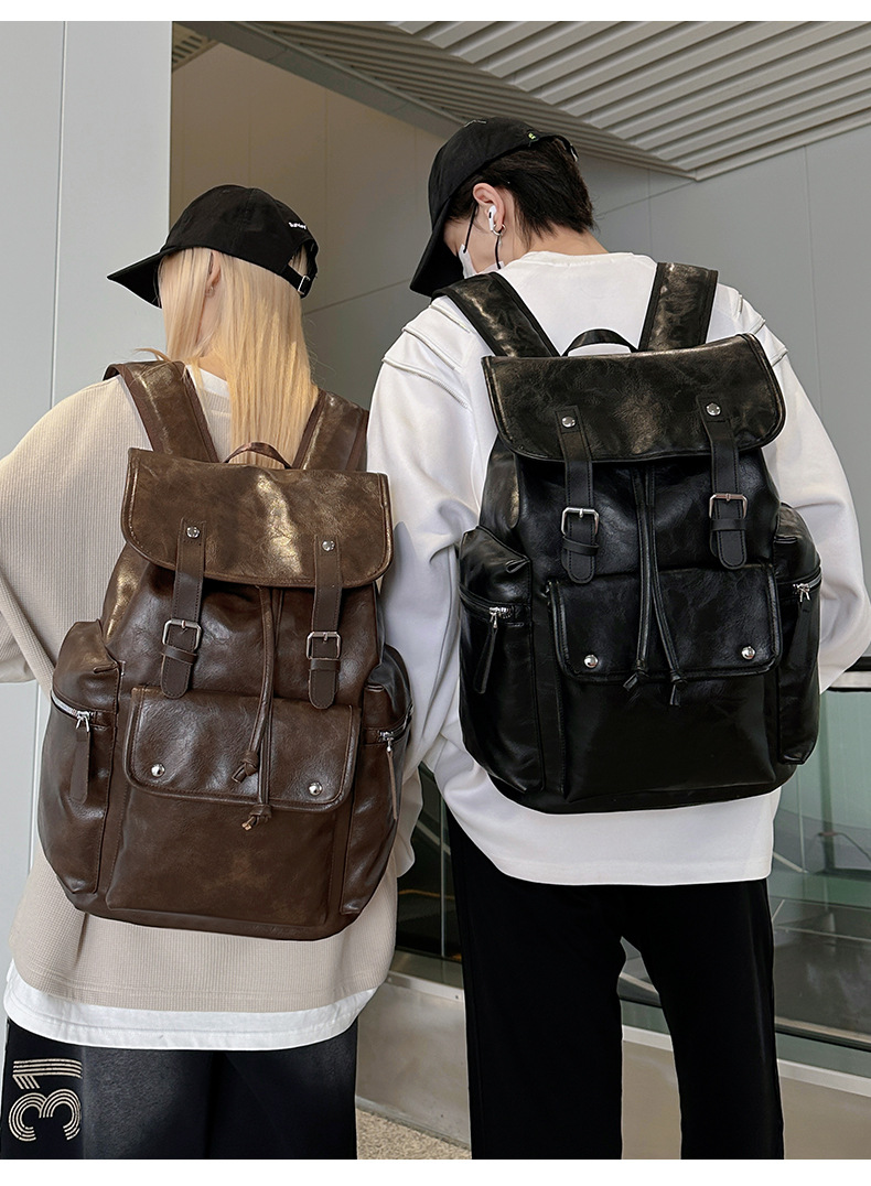 新款潮流时尚双肩包PU通勤旅行背包男女同款休闲手提包学生书包详情图23