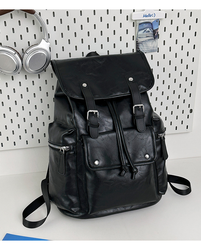 新款潮流时尚双肩包PU通勤旅行背包男女同款休闲手提包学生书包详情图10