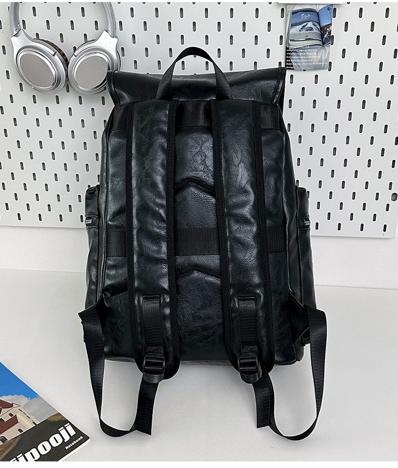 新款潮流时尚双肩包PU通勤旅行背包男女同款休闲手提包学生书包详情图12