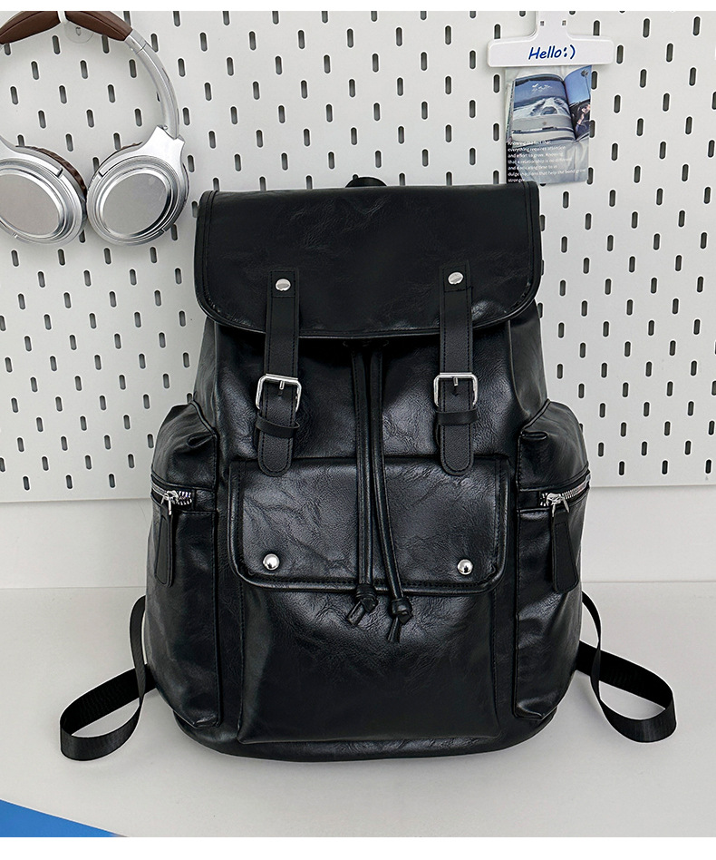 新款潮流时尚双肩包PU通勤旅行背包男女同款休闲手提包学生书包详情图9