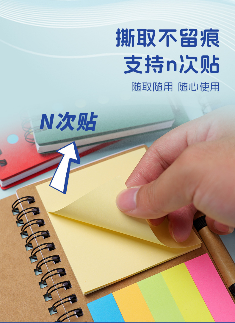 牛皮纸线圈本N次贴笔记本定做 自粘可撕备忘记事便利贴便签纸定制详情图7