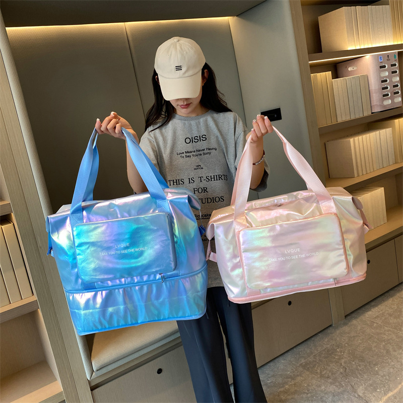 炫彩亮面防泼水手提包户外运动健身瑜伽包大容量短途出差行李包