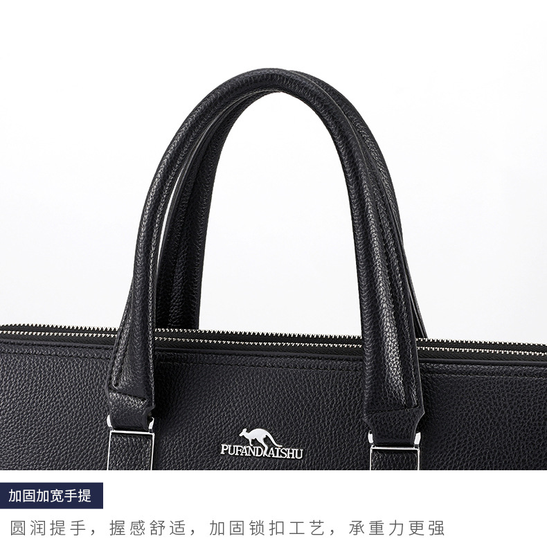 工厂批发新款男士手提包单肩斜挎双层跨境定制电脑包简约袋鼠男包详情图9