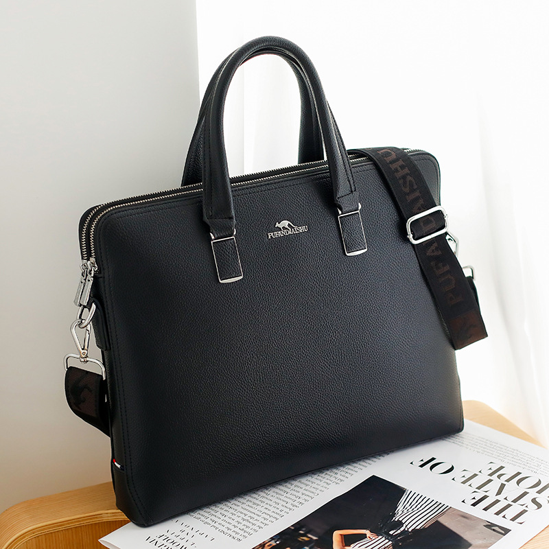 工厂批发新款男士手提包单肩斜挎双层跨境定制电脑包简约袋鼠男包