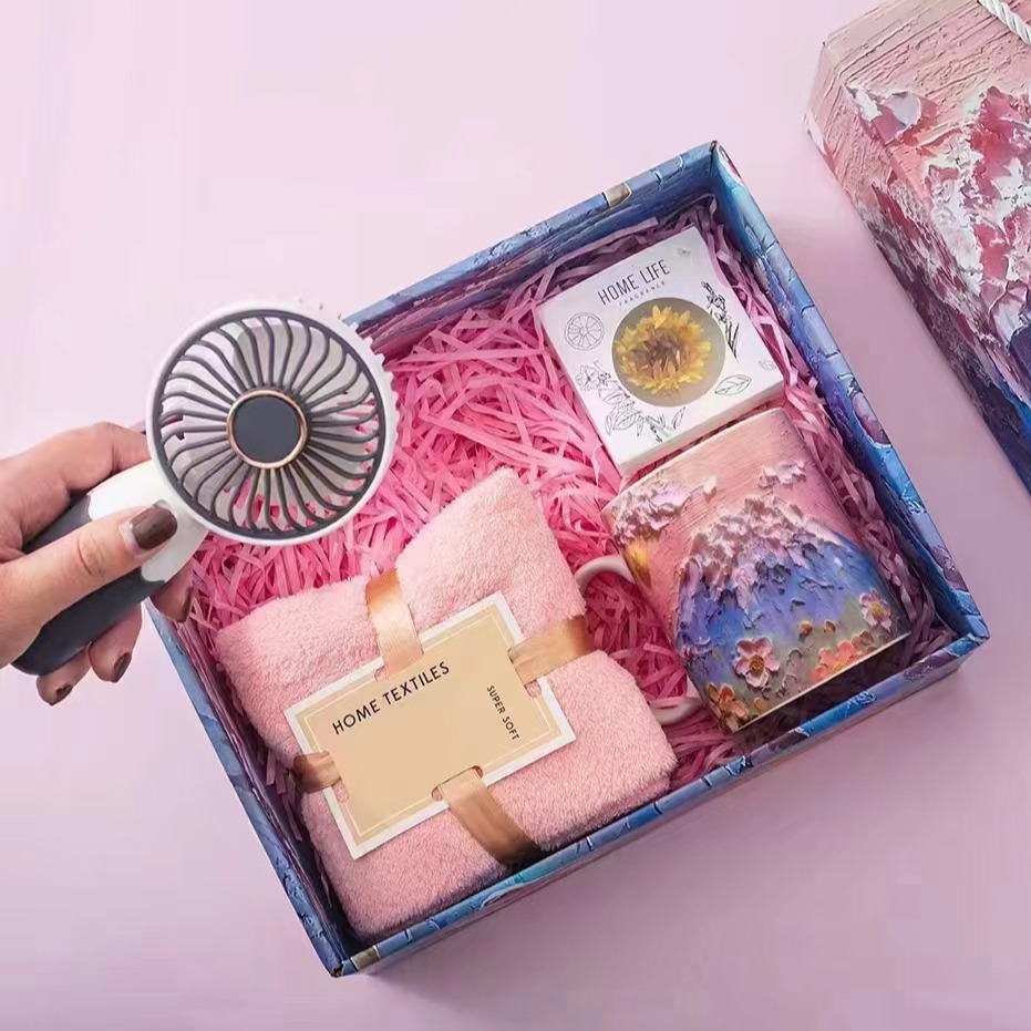 手持风扇毛巾杯子组合套装开业礼品伴手礼节日送员工客户银行礼品