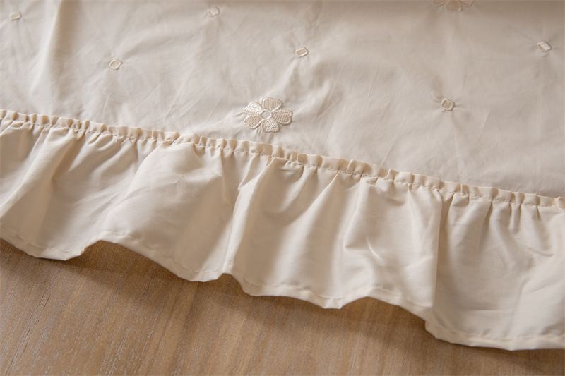 轻奢全棉杏色绣花花草裙摆褶皱荷叶木耳边圆形茶几台布餐桌布代发 桌布 餐桌用 机织 棉制详情图38