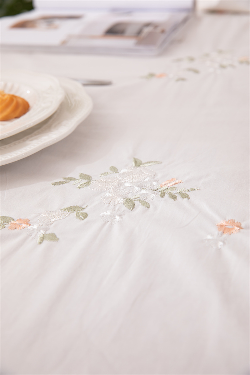 轻奢全棉杏色绣花花草裙摆褶皱荷叶木耳边圆形茶几台布餐桌布代发 桌布 餐桌用 机织 棉制详情图44