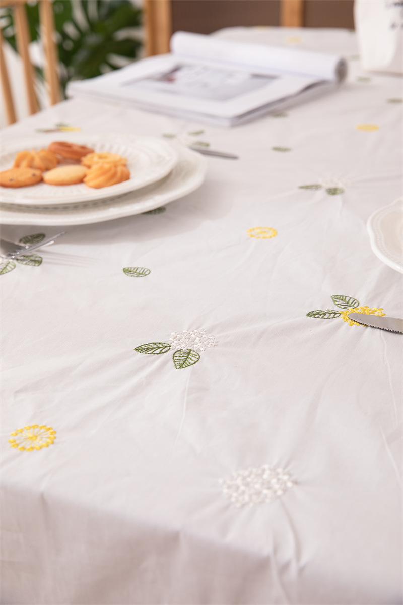 轻奢全棉杏色绣花花草裙摆褶皱荷叶木耳边圆形茶几台布餐桌布代发 桌布 餐桌用 机织 棉制详情图49