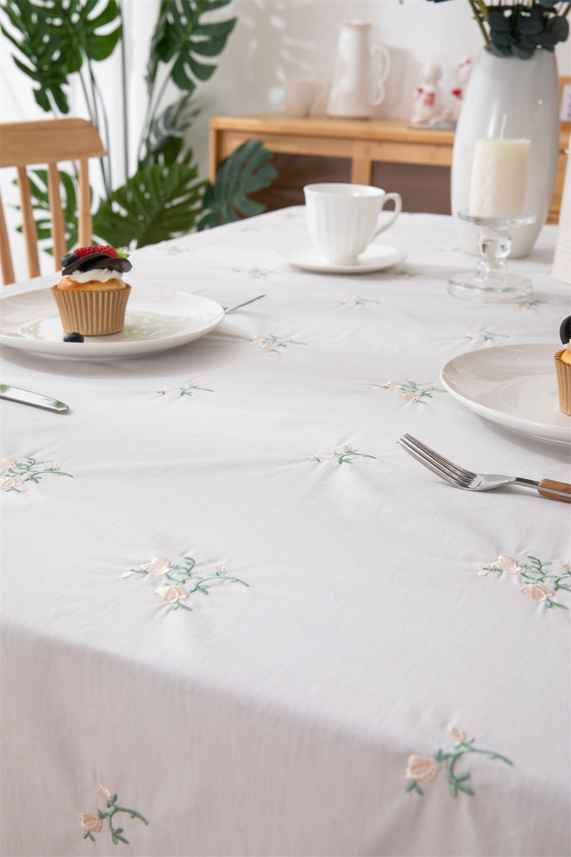 轻奢全棉杏色绣花花草裙摆褶皱荷叶木耳边圆形茶几台布餐桌布代发 桌布 餐桌用 机织 棉制详情图57