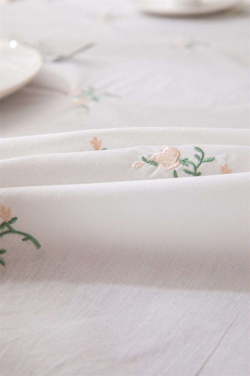 轻奢全棉杏色绣花花草裙摆褶皱荷叶木耳边圆形茶几台布餐桌布代发 桌布 餐桌用 机织 棉制详情图58