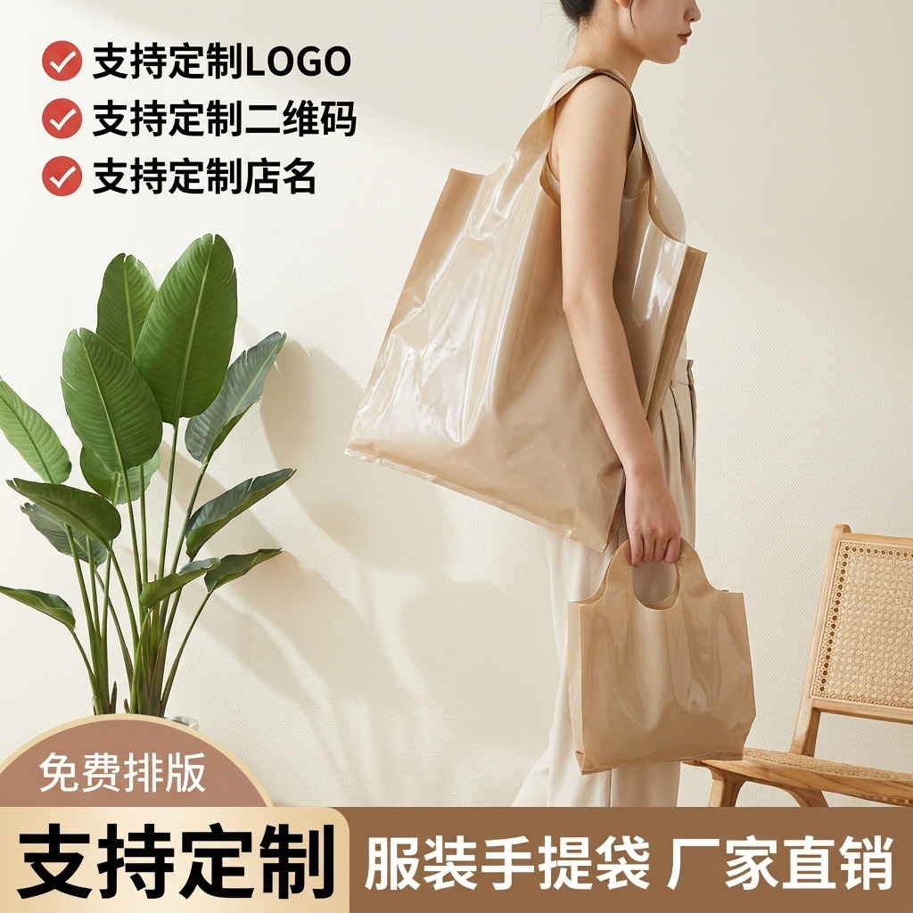 塑料手提袋打包塑料袋透明礼品袋服装店饰品包装袋平口购物袋批发 塑料袋子