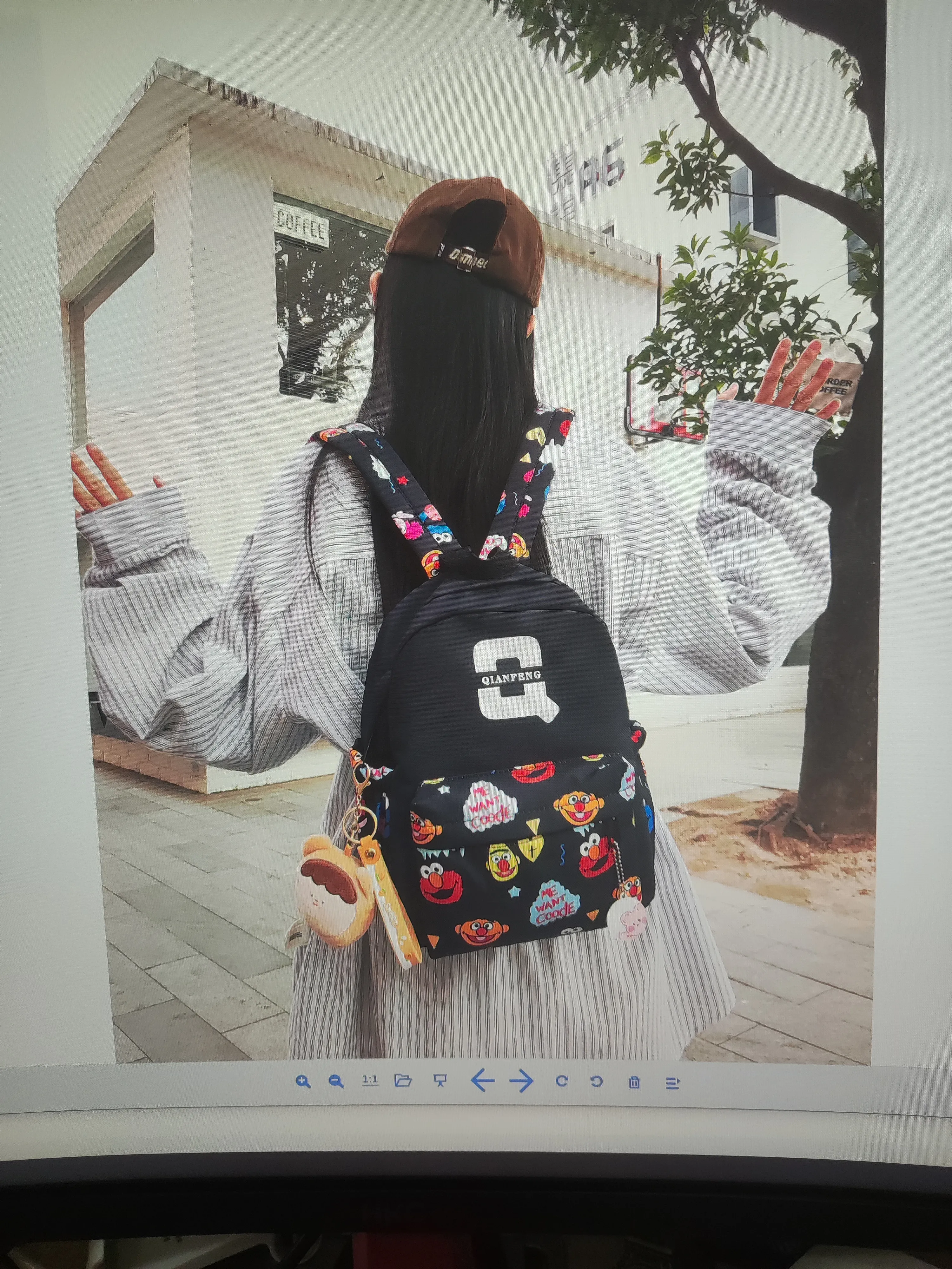 女式双肩背包帆布主图 1