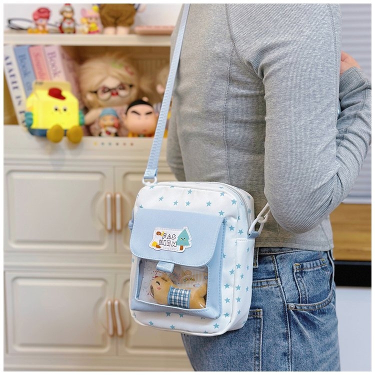 卡通狗狗印花斜挎包 星星图案 可爱少女风 单肩包详情图10