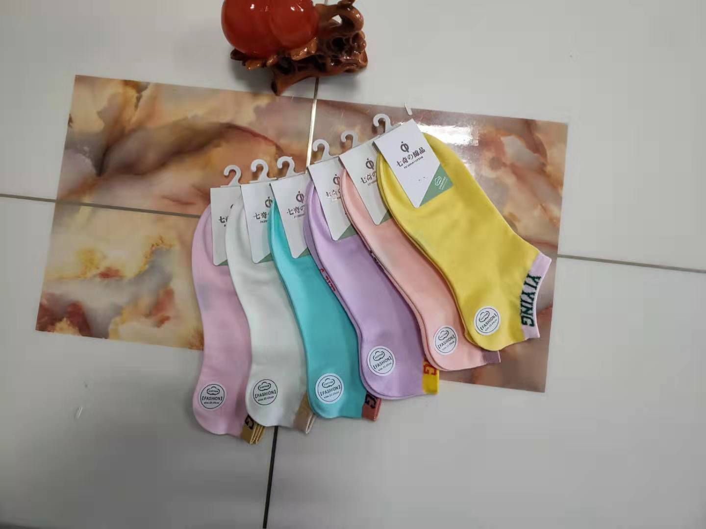 七色纺 女款条纹短袜 10双装 春夏薄款详情图3