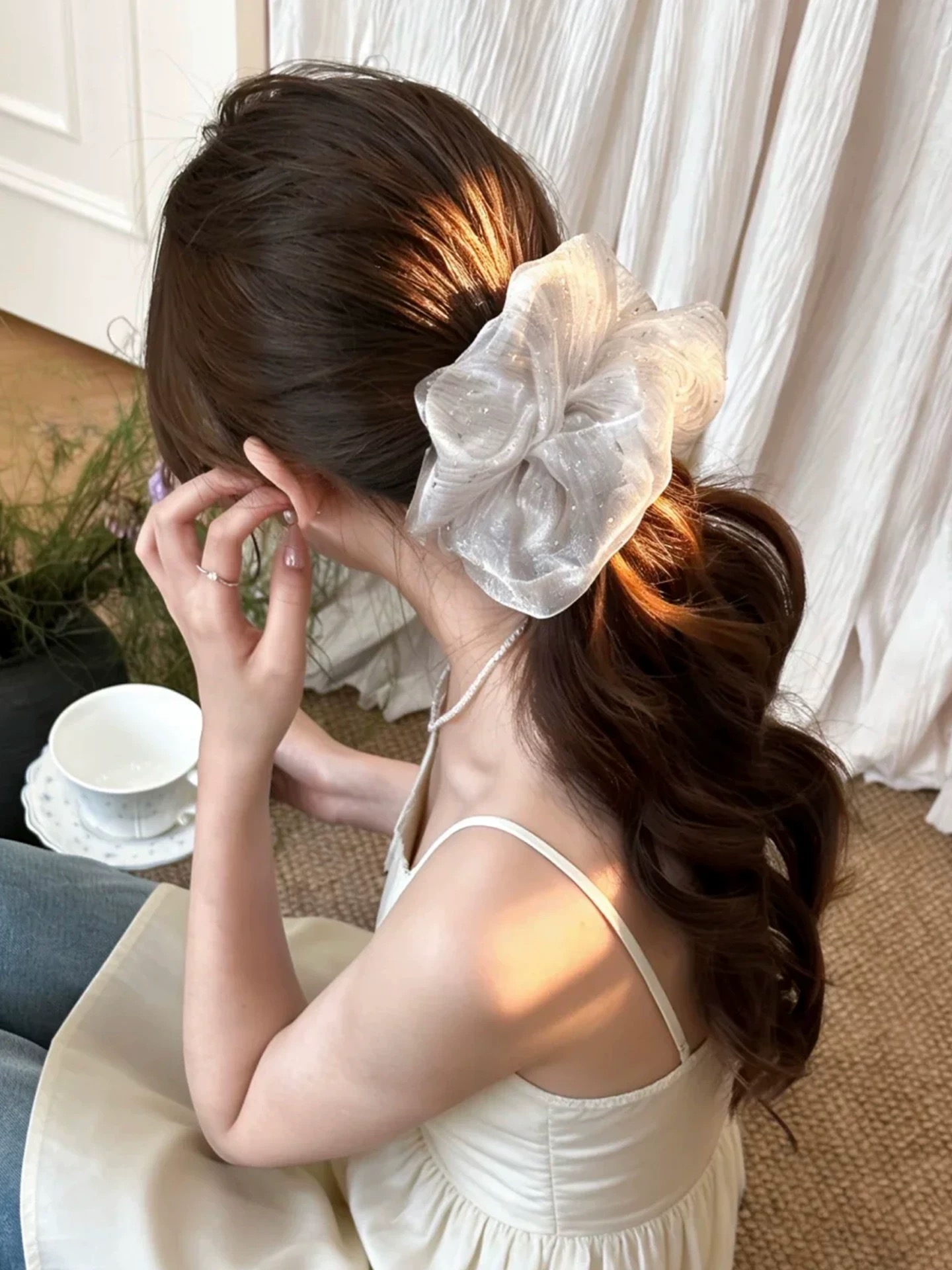 星芒点缀发圈 轻盈网纱 大号发饰详情图3