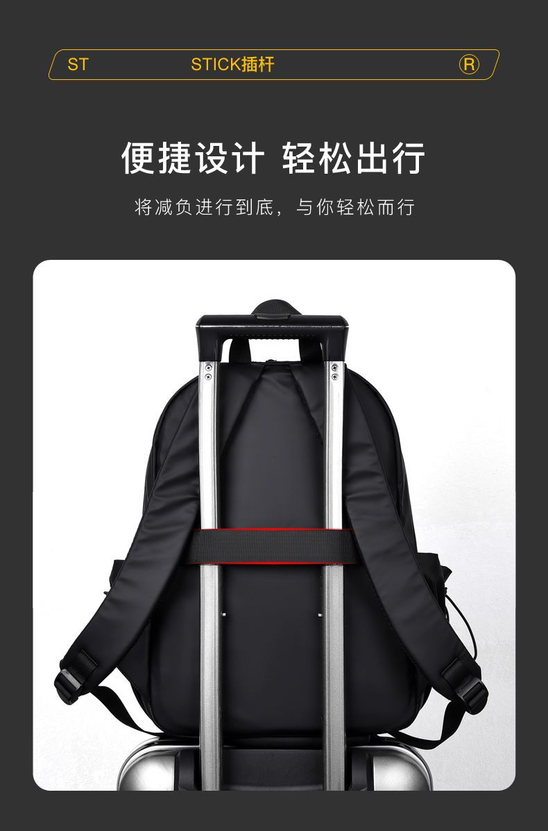蓝色防水双肩包 时尚简约款 旅行通勤适用详情图3