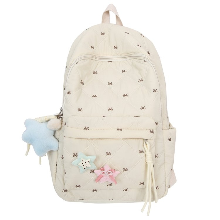 红色菱格双肩包 星星蝴蝶装饰 休闲百搭款详情图4