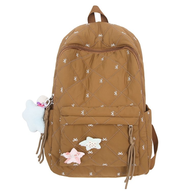 红色菱格双肩包 星星蝴蝶装饰 休闲百搭款详情图1