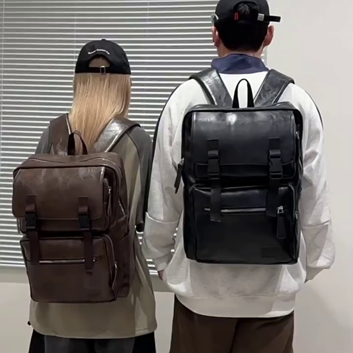 多用途多口袋大容量旅行复古双肩包韩版新款商务电脑背包轻便书包缩略图 1