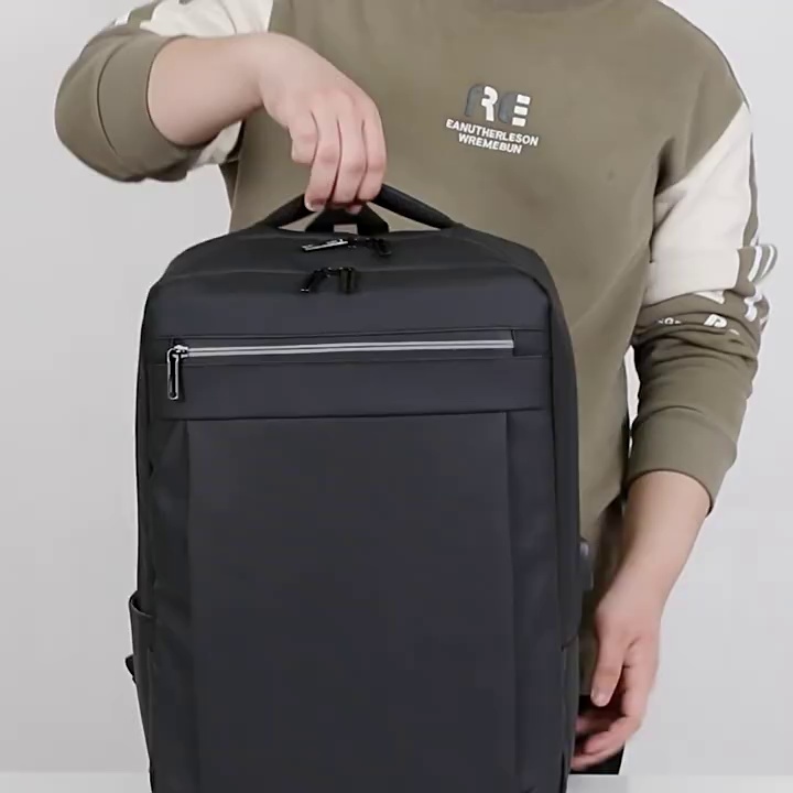 跨境新款大容量简约日常电脑背包外出商务旅行背包带USB缩略图 1