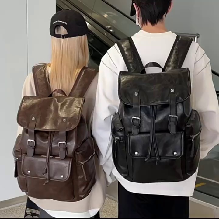 新款潮流时尚双肩包PU通勤旅行背包男女同款休闲手提包学生书包缩略图 1